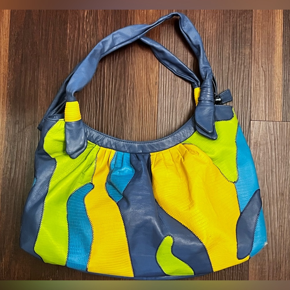 Sharif Vintage Bold Chic Colorful Leather, Geometric Shoulder Handbag Purse